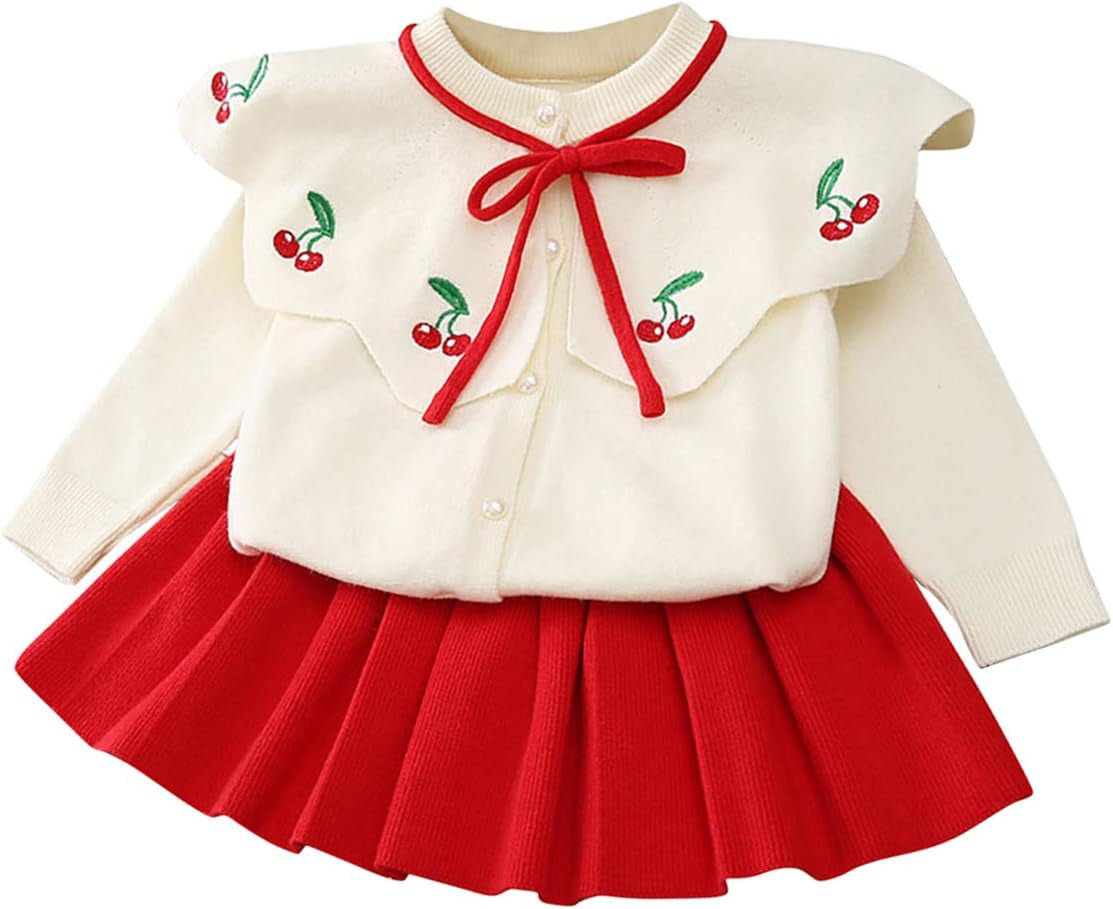 Baby Girls Autumn Winter Clothes Knit Long Sleeve Ruffle Sweater+Pleated Mini Tutu Skirt 2Pcs Outfit