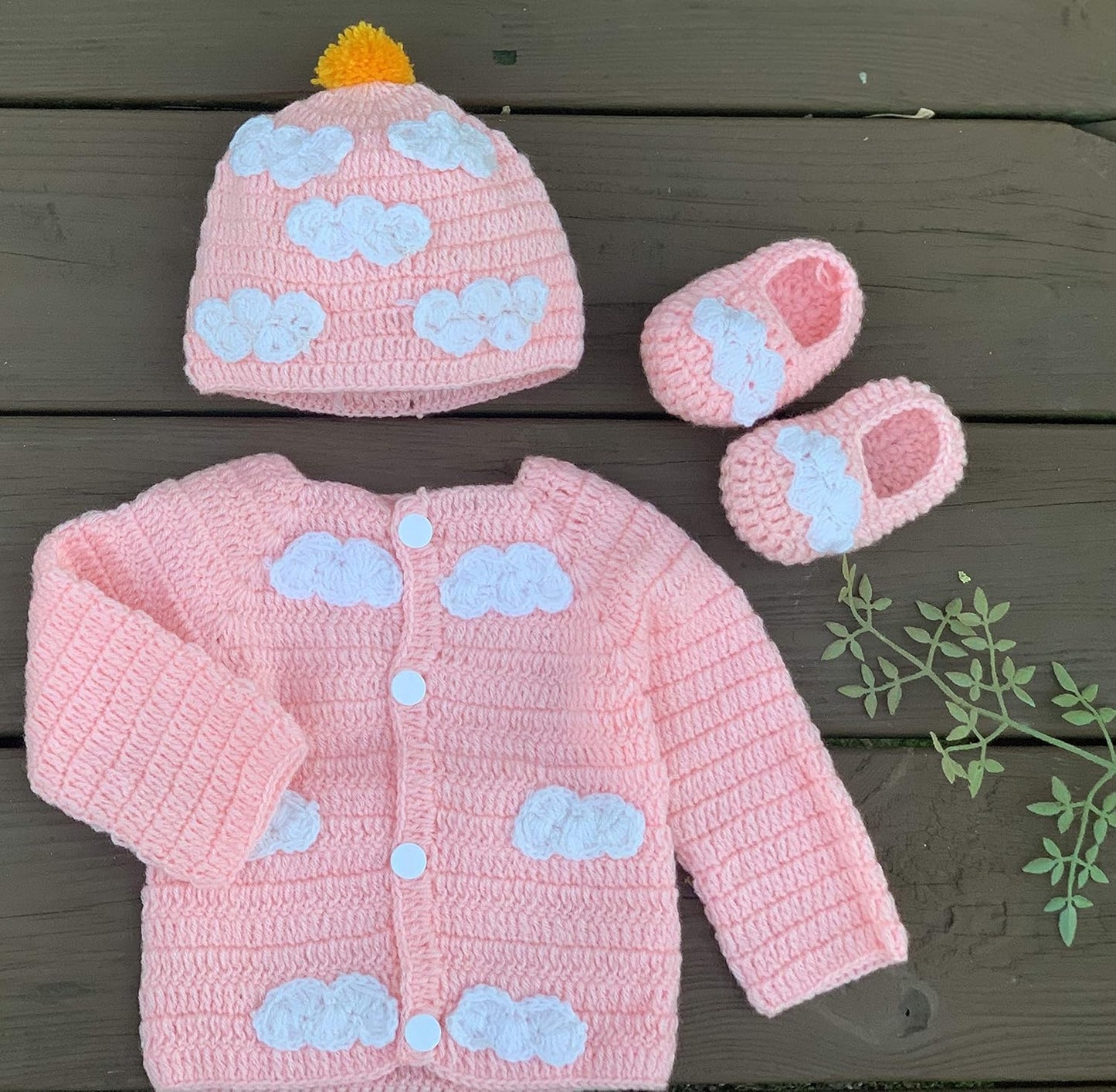 Newborn Cozy Warm Baby Sweater Set -Hand Made Baby Crochet Set -Pink/Blue Knit Cardigan with Booties & Hat Gift Set