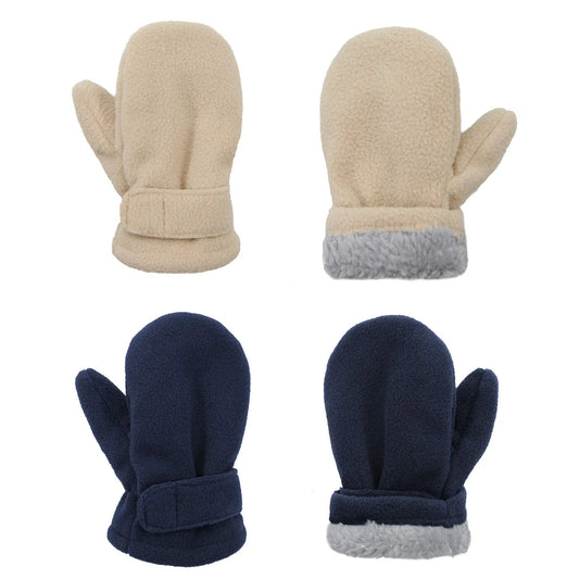 Toddler Mittens Unisex Fleece Lined Gloves Baby Winter Warm Mittens for Kids Boys and Girls -2 Pairs Pack L Navy & Beige