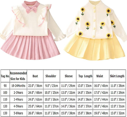 Baby Girls Autumn Winter Clothes Knit Long Sleeve Ruffle Sweater+Pleated Mini Tutu Skirt 2Pcs Outfit