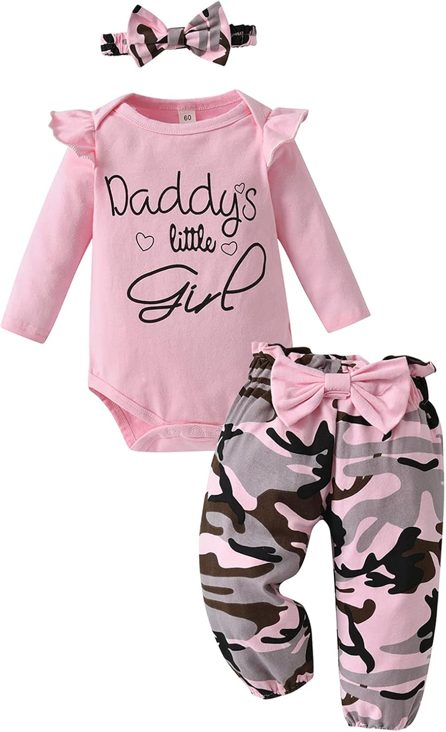 Infant Baby Girl Clothes Long Sleeve Ruffle Romper Pants Headband Outfits Sets