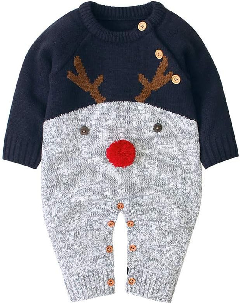 Unisex Infant Baby Christmas Sweater Toddler Reindeer Knit Jumpsuit Outfit