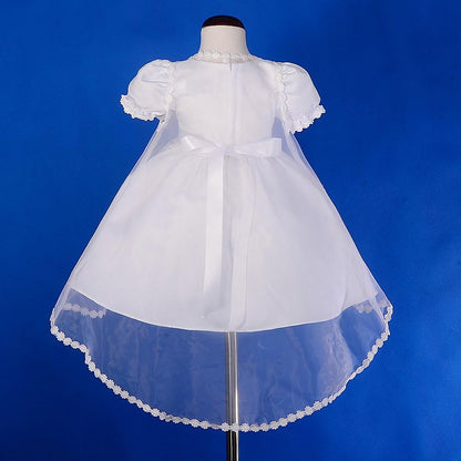 Infant Baby Girls' Christening Gown Baptism Clothing White Satin Dress with Cape and Bonnet Size 0 to 12 Months